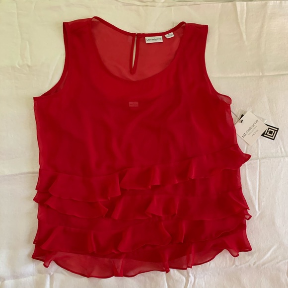 LIZ CLAIBORNE RED SUMMER RUFFLED TOP PET LARGE NWT - Picture 7 of 7